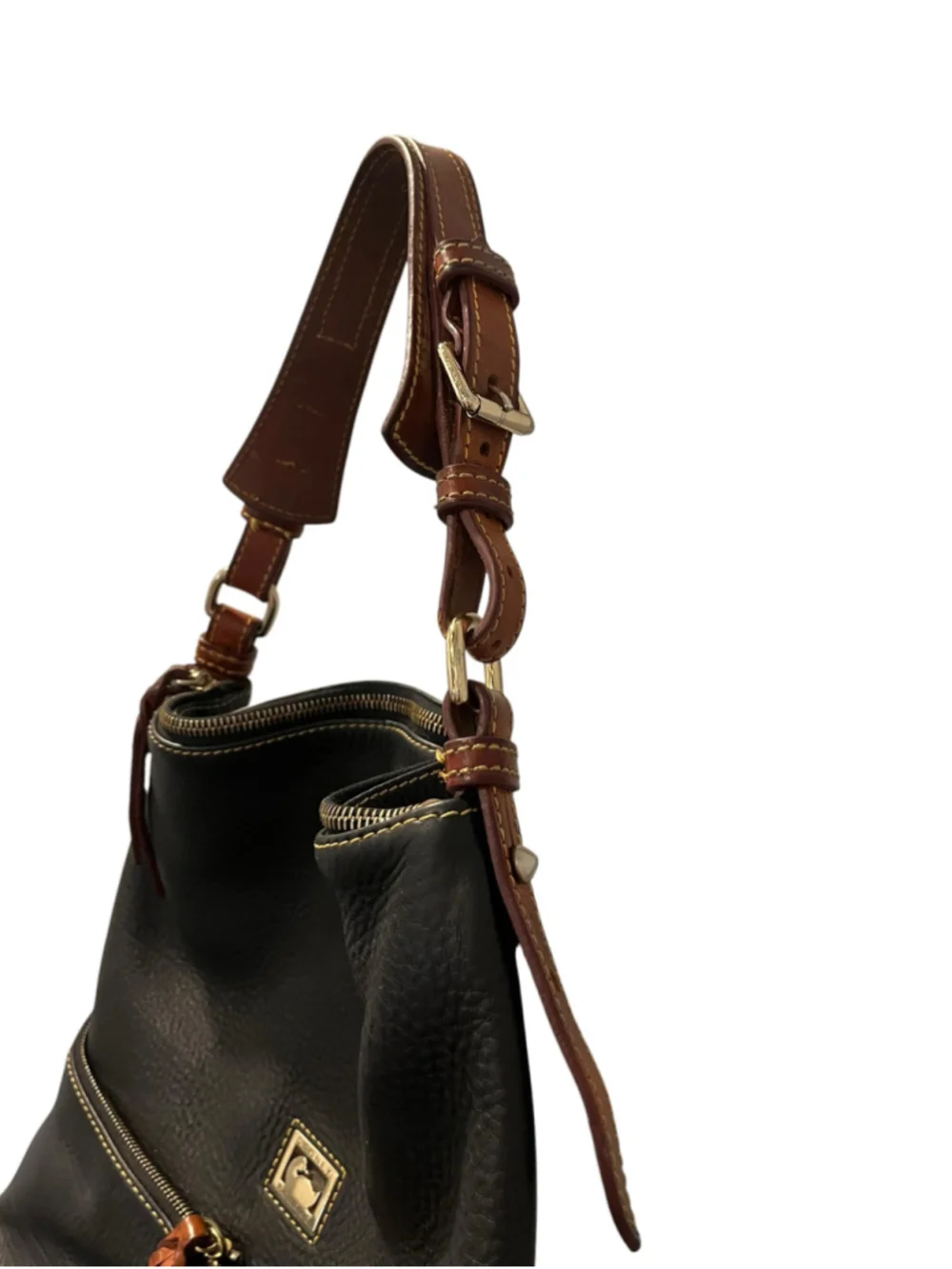 Dooney & Bourke Dillen Black Pebbled Leather Pocket Sac Hobo Shoulder Bag Med
